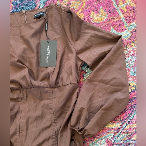 NWT PrettyLittleThing | Women’s Chocolate Brown Long Sleeve Ruched Mini Dress, 4 - Picture 3 of 15